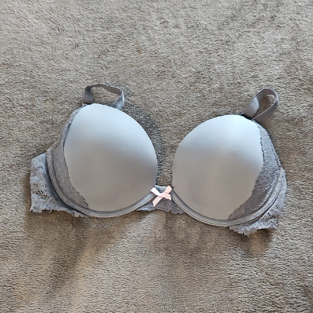 Victoria's Secret Gray Lace Bra with Pink Accent